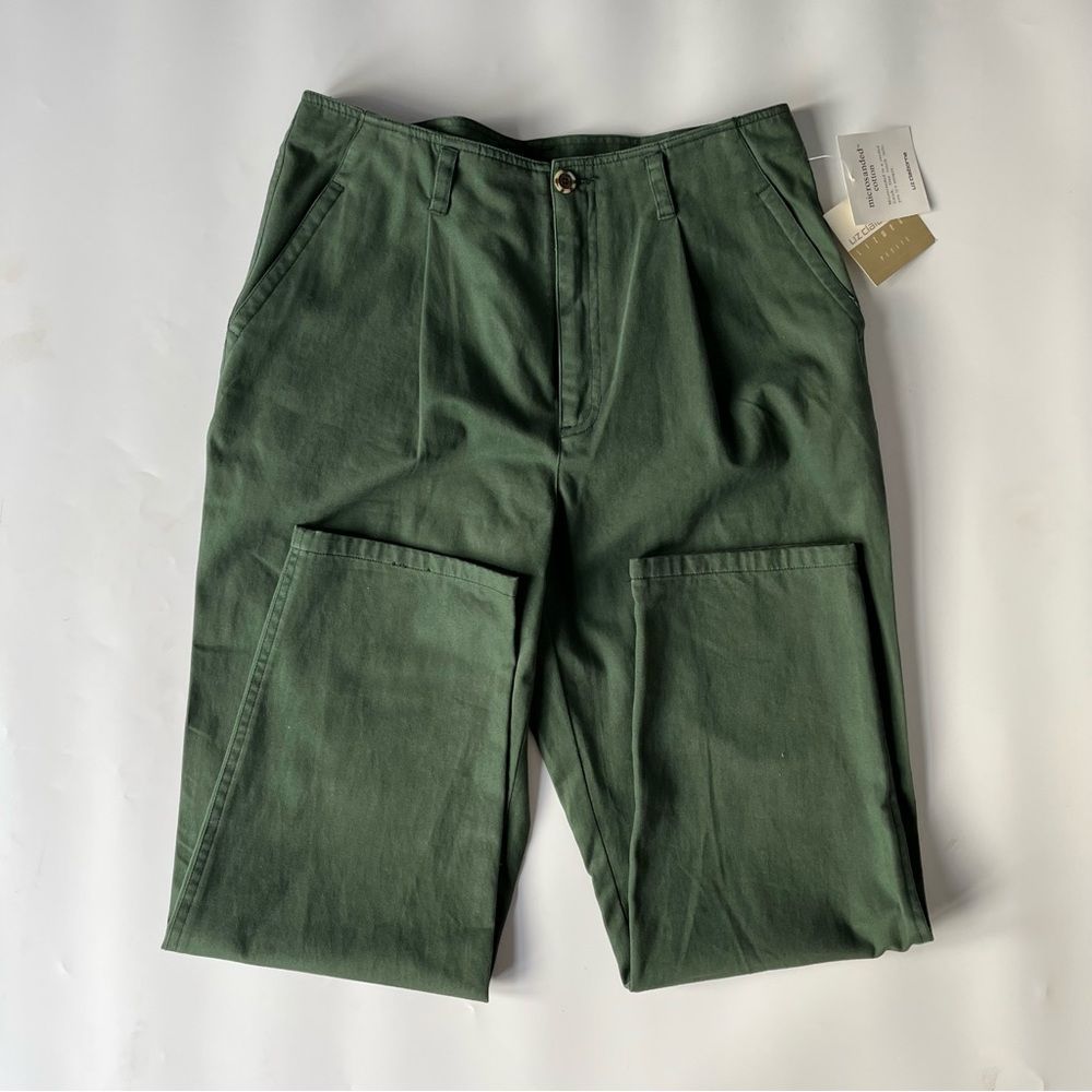 NEW Khaki Pants Vintage Pleated High Waist Ankle Cotton Army Green Large